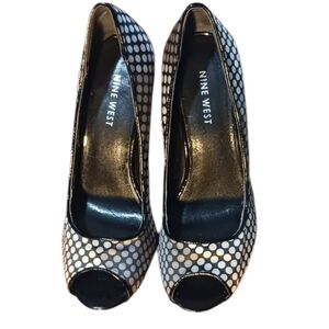 Nine West Black White and Grey Checkered Heels